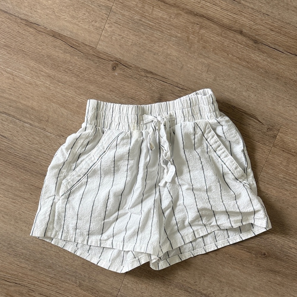 Women's White Striped Drawstring Shorts